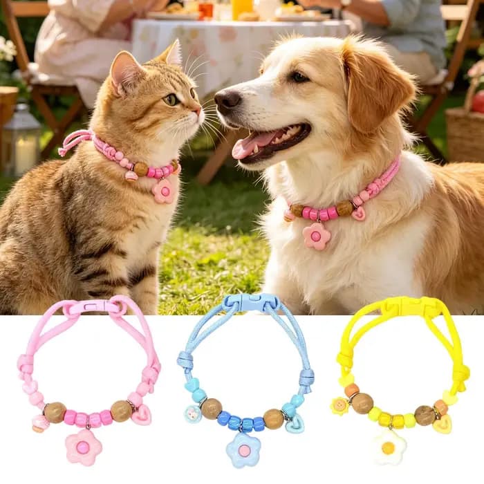 Collier Répulsif Réglable pour Animaux de Compagnie en Bois de Camphre Naturel – Éloigne les Puces