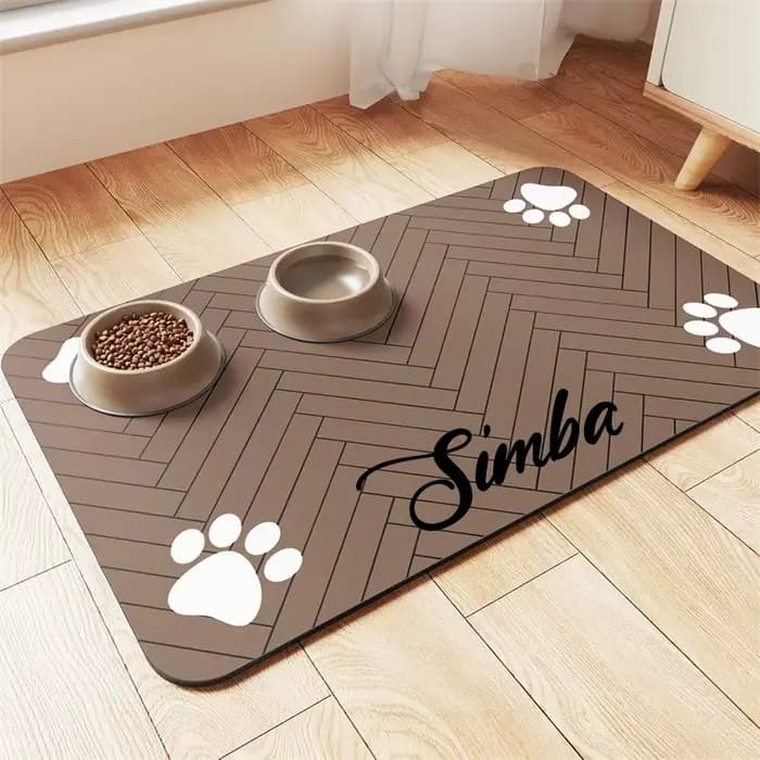 Tapis de nourriture personnalisé pour chien et chat gravé avec le nom de l'animal de compagnie