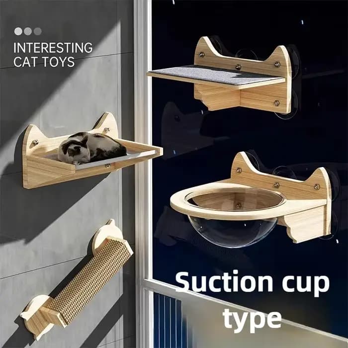 Grattoirs pour animaux de compagnie Xyloid, ventouse murale, cadre d'escalade pour chat, fenêtre en verre, panier de accent de chat, lit, produits, meubles de bloc gratuits