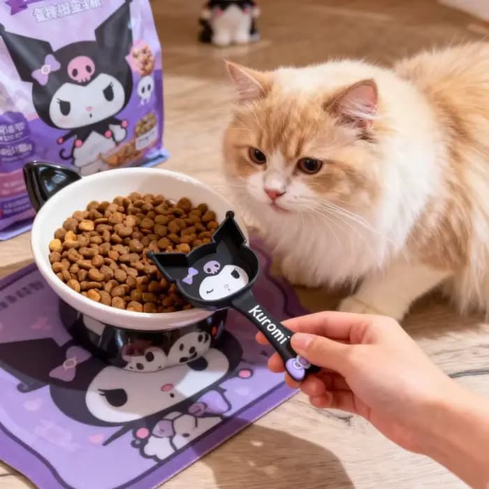 Cuillère à nourriture pour animaux de compagnie avec imprimé Kuromi mignon pour femmes et filles