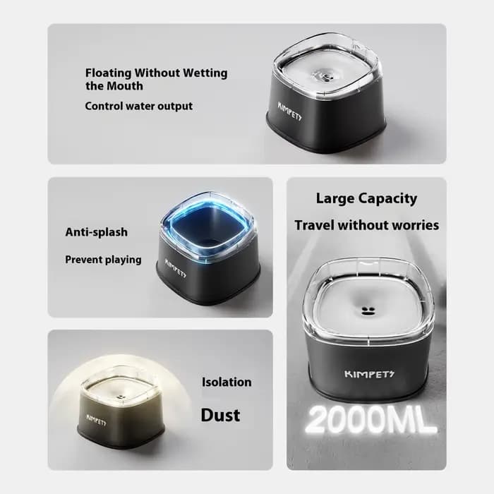Bol d'eau pour animaux de compagnie sans déversement de 2000 ml – Le design flottant maintient le menton sec