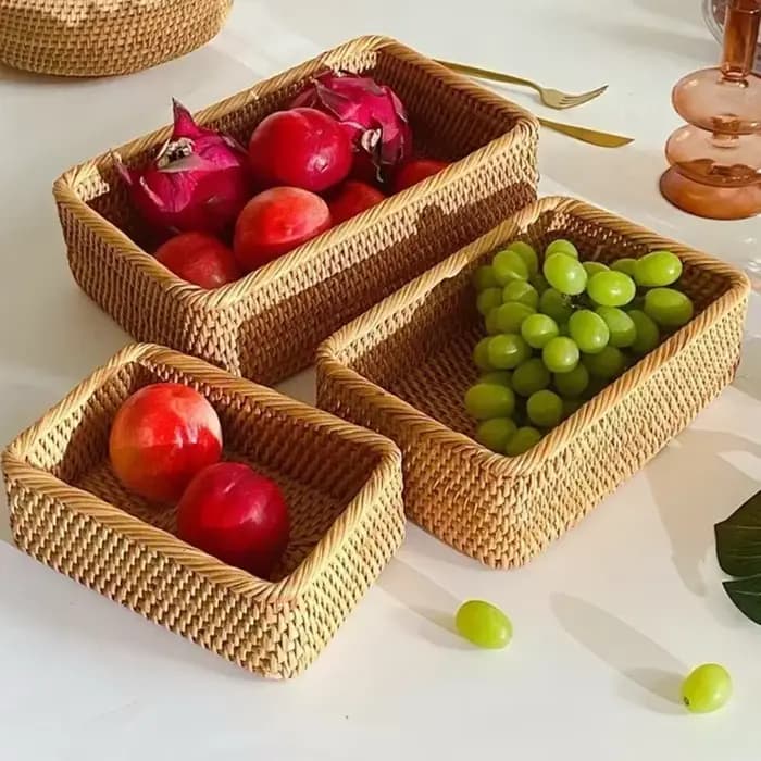 Panier rectangulaire en rotin et osier tissé à la main