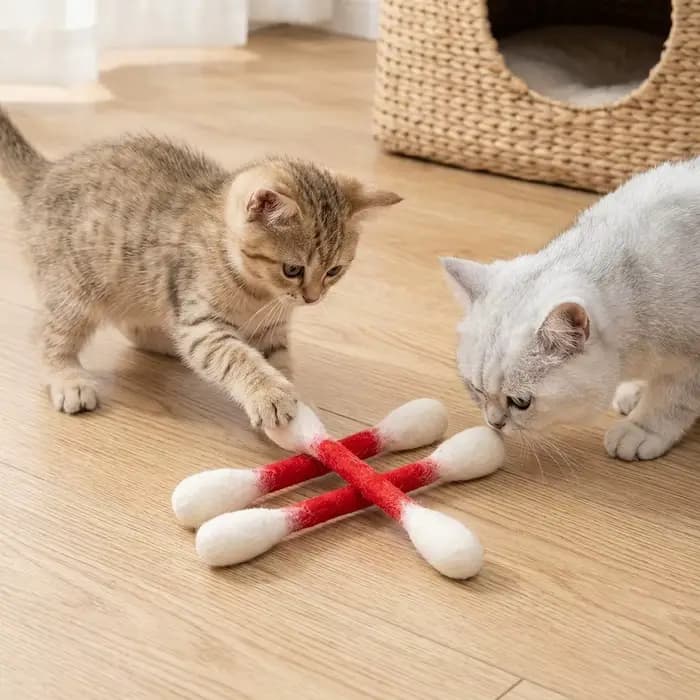Jouets pour chat en feutre de laine, 6 pièces, pour jeu en intérieur, forme de coton-tige surdimensionnée avec herbe à chat, jouet interactif pour chat, cadeau durable et sûr