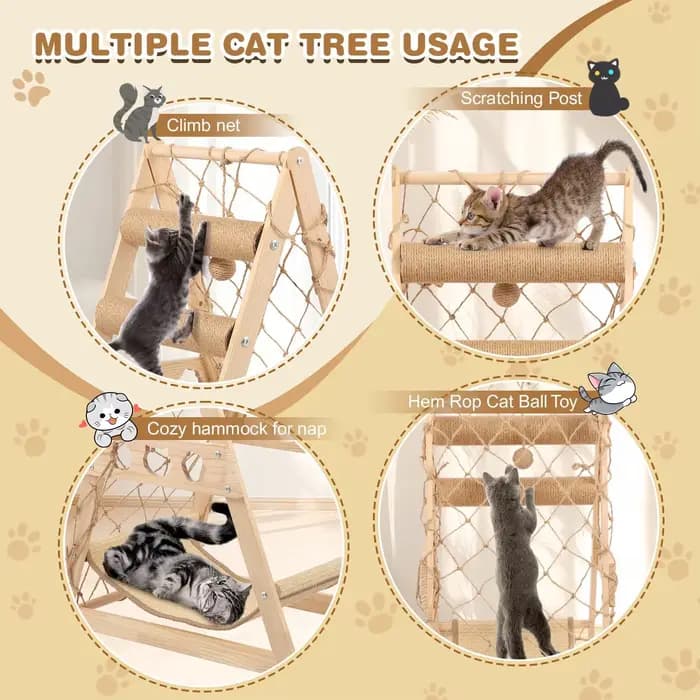 Tour d'arbre à chat en bois massif avec grattoir en Sisal