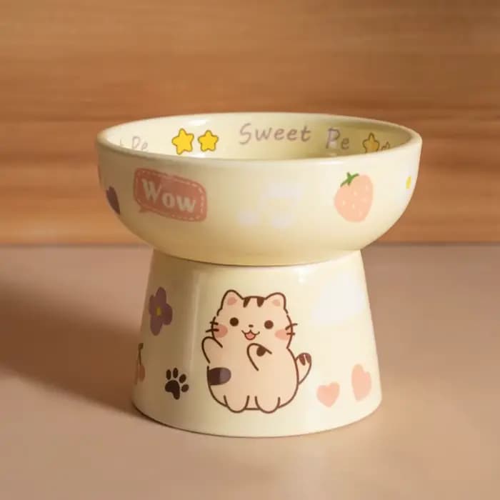 Bol en céramique pour chat anti-renversement, bol à nourriture pour chien mignon, antidérapant, grande capacité, bol surélevé pour animaux de compagnie, chaton, chiot