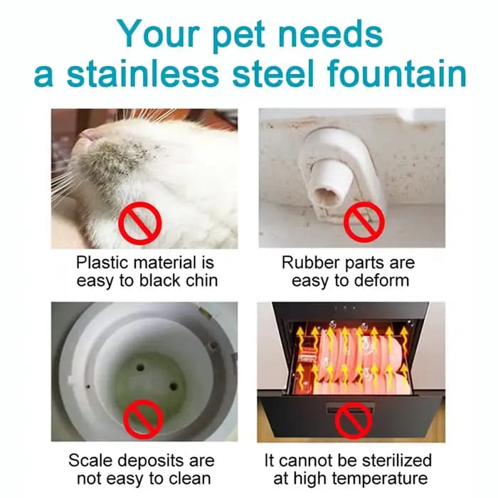 Fontaine pour chat en acier inoxydable avec marque d'eau