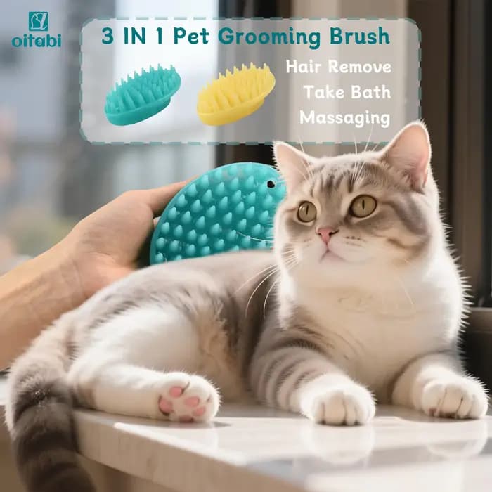 Brosse pour animaux de compagnie en caoutchouc souple Oitabi pour cheveux courts toilettage pour chiens et chats bain