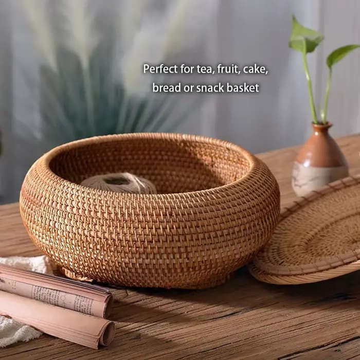 Boîte de rangement en rotin tissé à la main avec couvercle