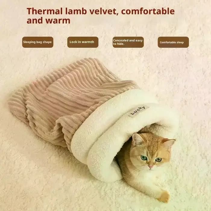 Nid de chat fermé, lit de chat épais, sac de couchage d'intérieur pour chats, sac de couchage chaud d'hiver, grotte douce, fournitures confortables pour animaux de compagnie