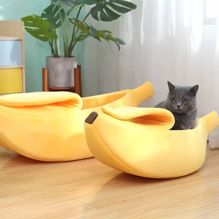 Lit pour chat en forme de banane, drôle, mignon, confortable, tapis pour chat, lits chauds, durables, portables, panier pour animaux de compagnie, niche, coussin pour chien, accessoires pour animaux d