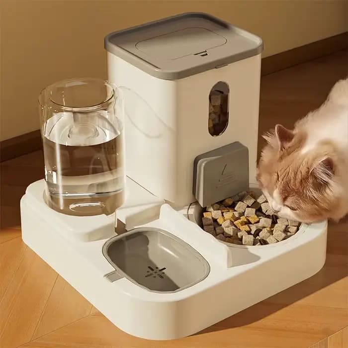 Bol pour chat mangeoire automatique avec conception anti-déversement avec fontaine d'eau distributeur de nourriture