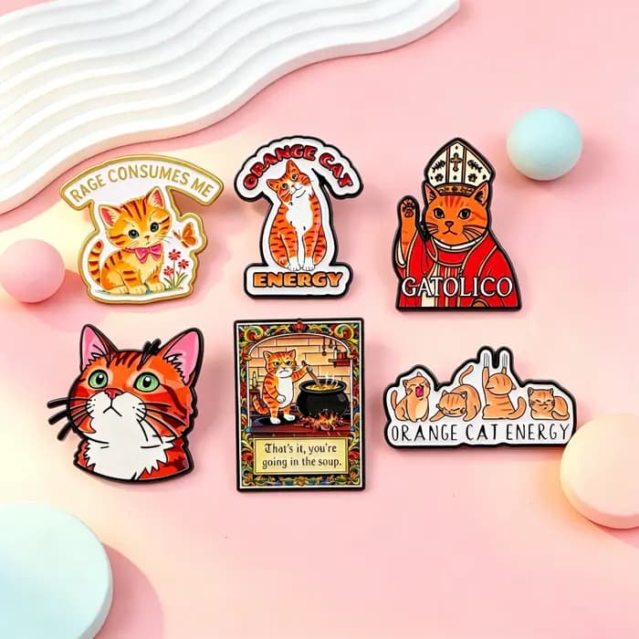 Pins en émail et broches « Orange Cat Energy » pour les amoureux des chats