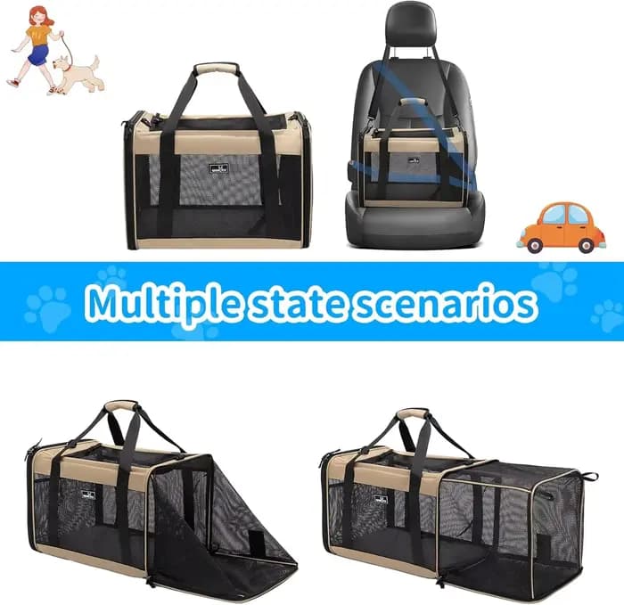 Porte-animaux extensible approuvé par la compagnie aérienne pour petits chats, sac de voyage pliable avec Oxford 600D, fermeture éclair de verrouillage de sécurité, S