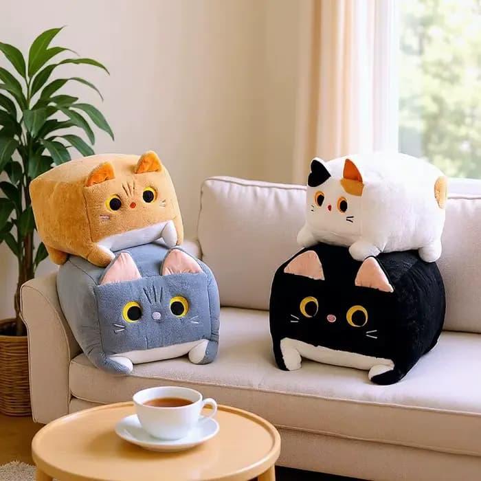 Oreiller en peluche en forme de chat carré