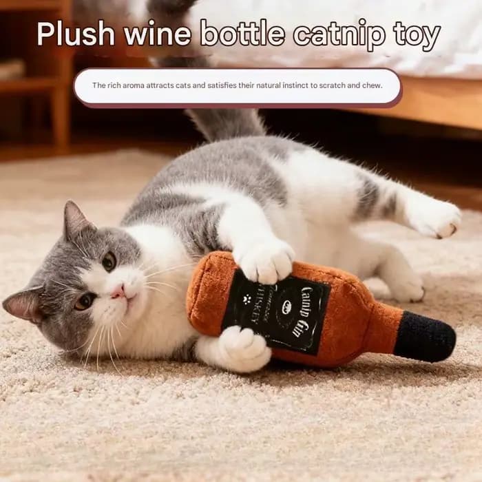 2 Pièces, Jouet en Peluche pour Chat en Forme de Bouteille de Vin avec Catnip et Papier Froissé