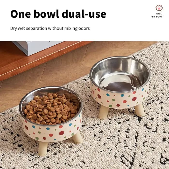 1 bol surélevé pour chat à motif de dessin animé - protection du cou en acier inoxydable