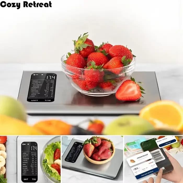 Balance alimentaire intelligente en acier inoxydable avec application gratuite et suivi de 19 nutriments