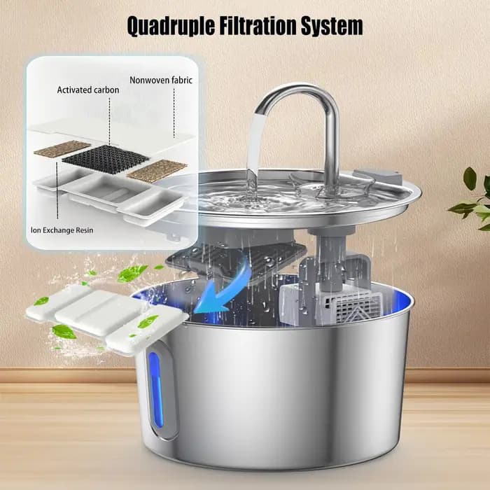 Fontaine d'eau pour chat en acier inoxydable