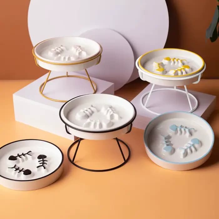 Filles en céramique pour chat, protection du cou des pieds hauts, bols de nourriture pour animaux de compagnie de grand diamètre, bol plat pour visage, assiettes à collation, bol de nourriture lente,