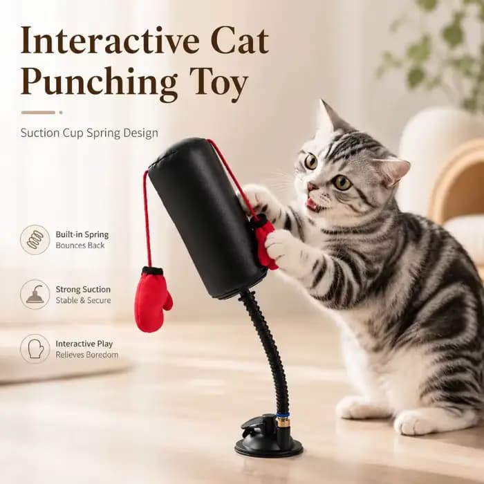 Jouet de boxe interactif pour chat avec gants