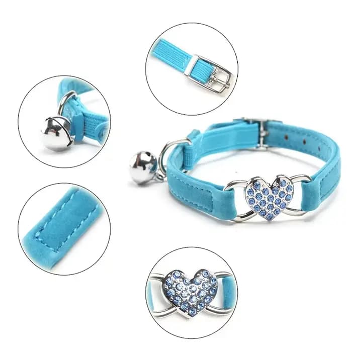 Collier de chat à breloque en forme de cœur et cloche
