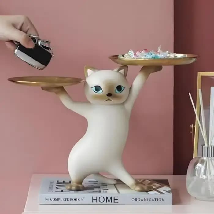 Statue de plateau de chat en résine de dessin animé