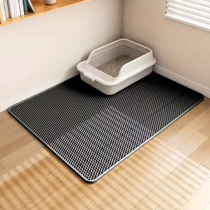 1 tapis à litière pour chat à double couche
