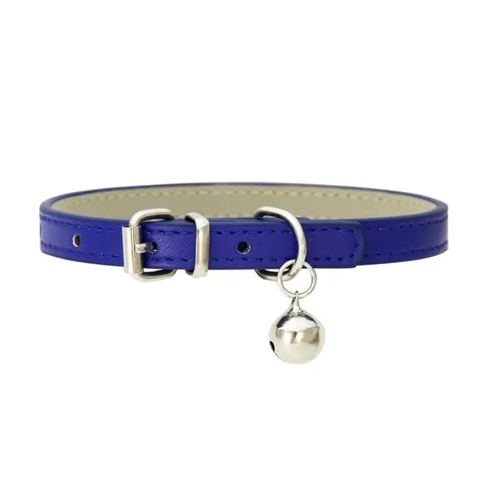 Collier pour chat mignon en similicuir solide réglable avec clochettes