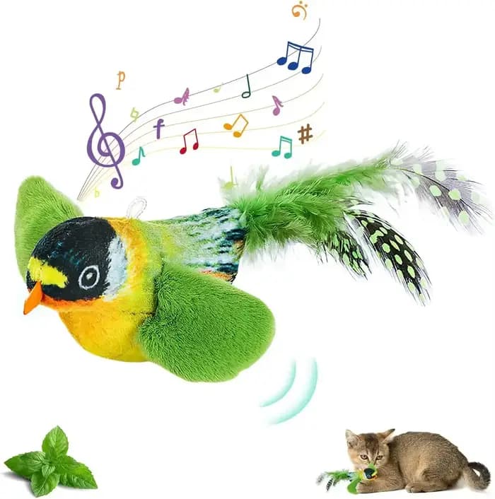 Le jouet pour chat émule l'oiseau sonore pour amuser la corde élastique