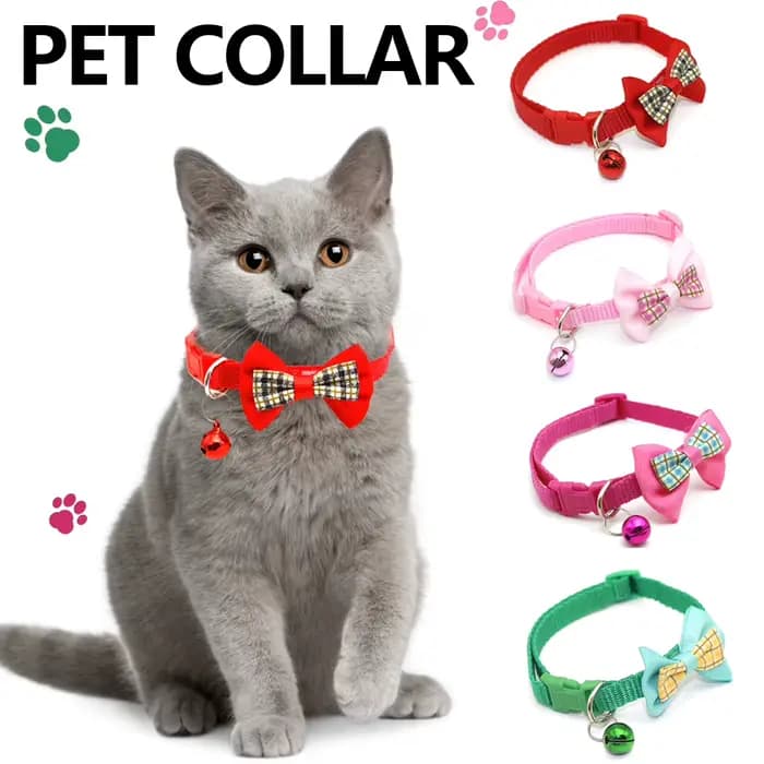 Pet Collar with Bell Cats Checked Bow Adjustable Buckle Neck Strap Puppy Dog