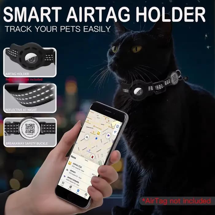 Collier GPS pour chat avec étiquette de Code QR et étui Airtag