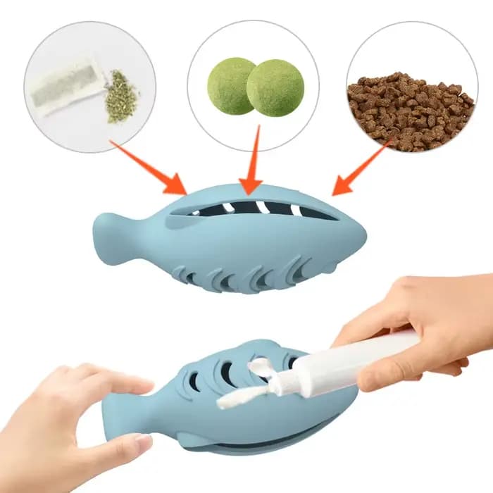Jouet interactif pour chat en silicone en forme de poisson