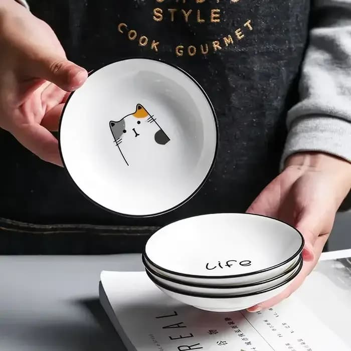 Plat d'assaisonnement en céramique chat mignon, cuisine créative, petit bol à Sauce, assiette à tremper domestique, plats de collation créatifs pour vinaigre soja
