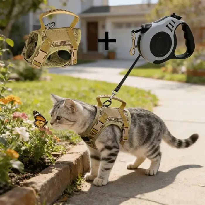 Harnais anti-évasion pour chat avec laisse rétractable