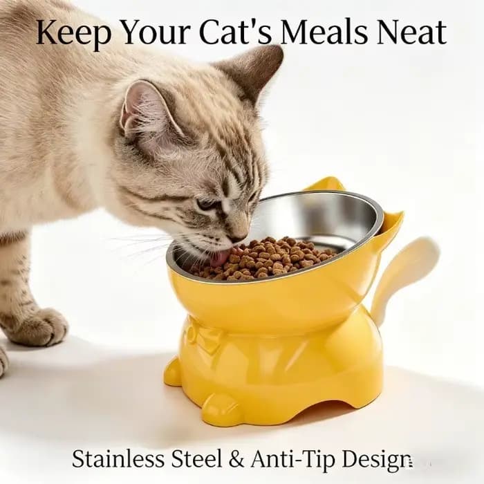 Bol pour chat créatif incliné, gamelles surélevées en acier inoxydable 304 pour chatons et chiots, gamelle inclinée pour protéger le cou du chat