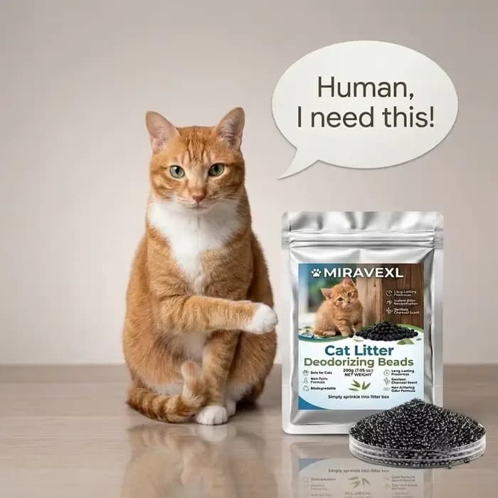 Perles désodorisantes à base de charbon actif haute performance pour litière pour chat – Légèrement parfumées
