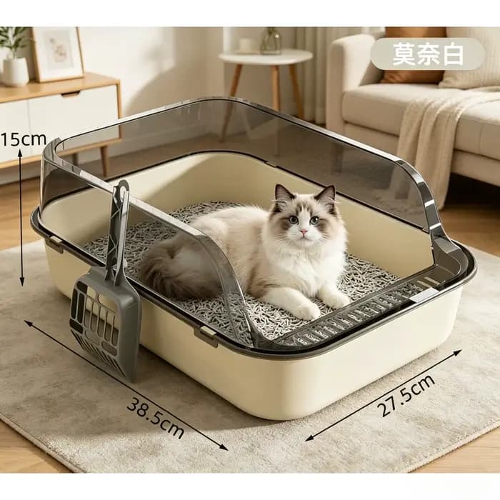 Bac à litière semi-fermé anti-traceur pour chat