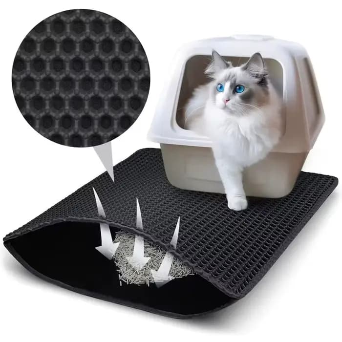 1 tapis pour litière de chat, design double couche en nid d'abeille, tapis en EVA pour litière de chat, retient efficacement l'urine et empêche les éclaboussures, tapis antidérapant facile à nettoyer,