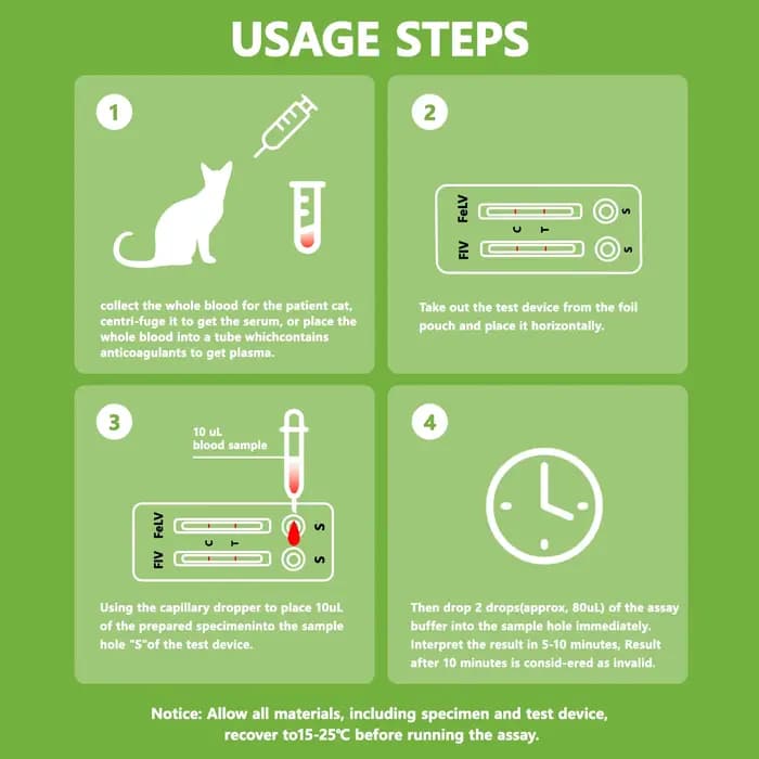 Analyste de test de chlore pour immunodéficience féline et leucémie pour chats, FIV + FeLV, 10 pièces