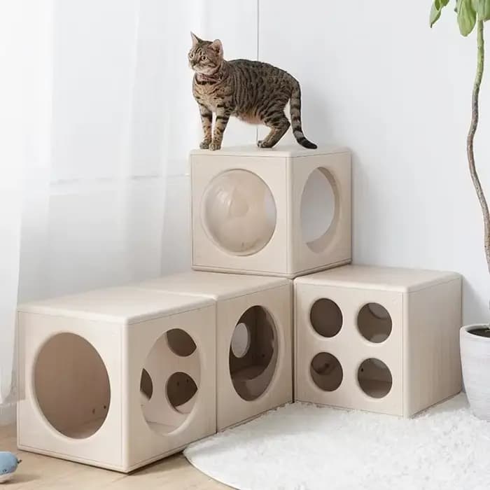 Maison de chat semi-fermée en bois
