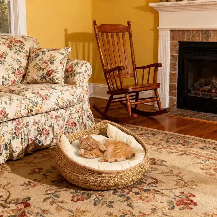 Panier rond pour chat en corde de coton tressée