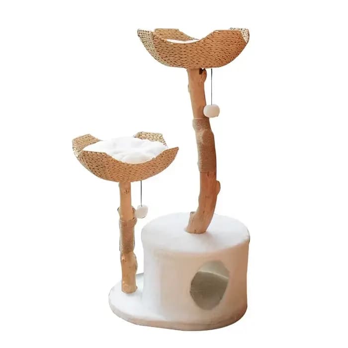 Arbre à chat de luxe en bois naturel avec trou d'arbre