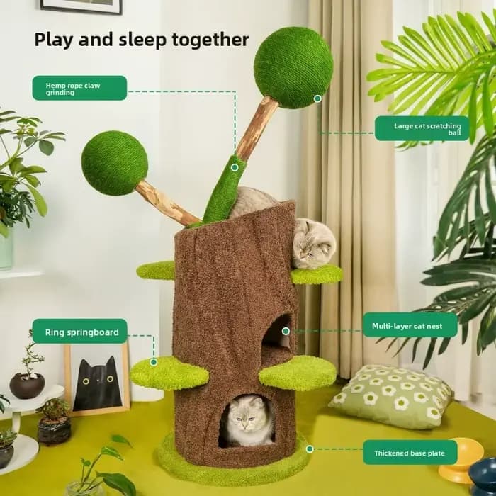 Arbre à chat en bois massif avec lit creux