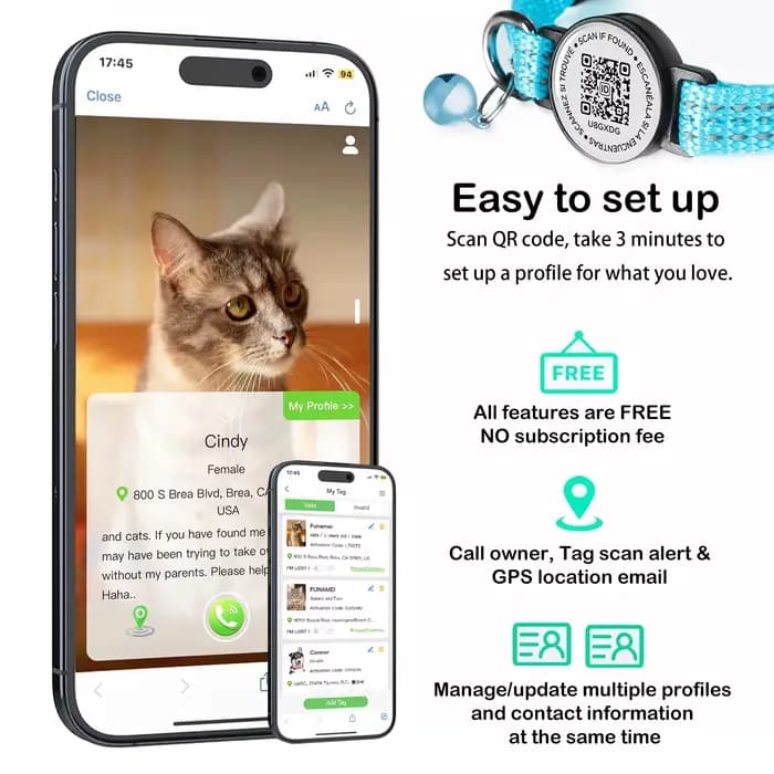 Collier GPS pour chat avec étiquette de Code QR et étui Airtag