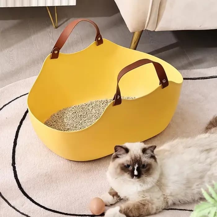 Bac à litière pour chats avec poignée lapin espace généreux Surfaces lisses bacs à litière pour chats bac à litière Portable