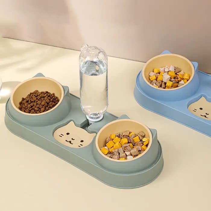 Bol pour chat de compagnie mangeoire automatique bol de nourriture pour chien avec fontaine d'eau Double bol à boire support surélevé bols pour chats