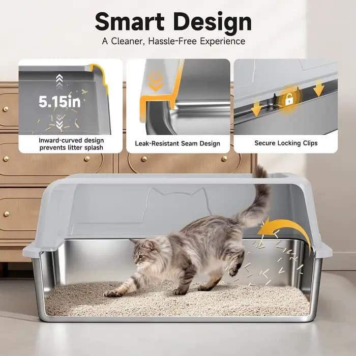Bac à litière pour chat en acier inoxydable XL
