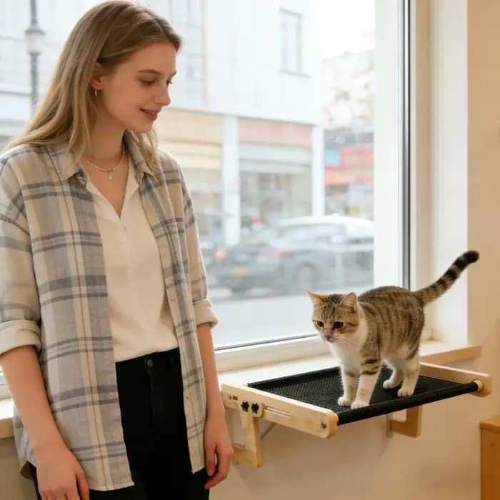 Lit de fenêtre pour chat en bois