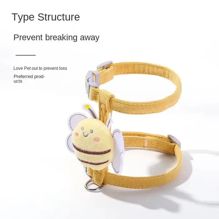 Ensemble de colliers de laisse pour chat, réglable, dessin animé abeille, Double couche, harnais pour chien, pour petits et moyens animaux de compagnie, laisse de marche en plein air