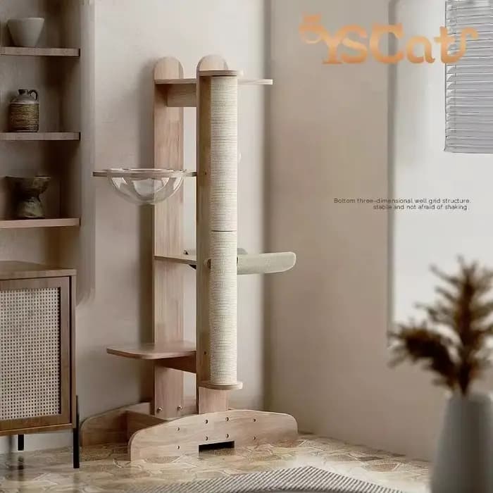 Arbre à chat en bois massif moderne de luxe de 125 cm